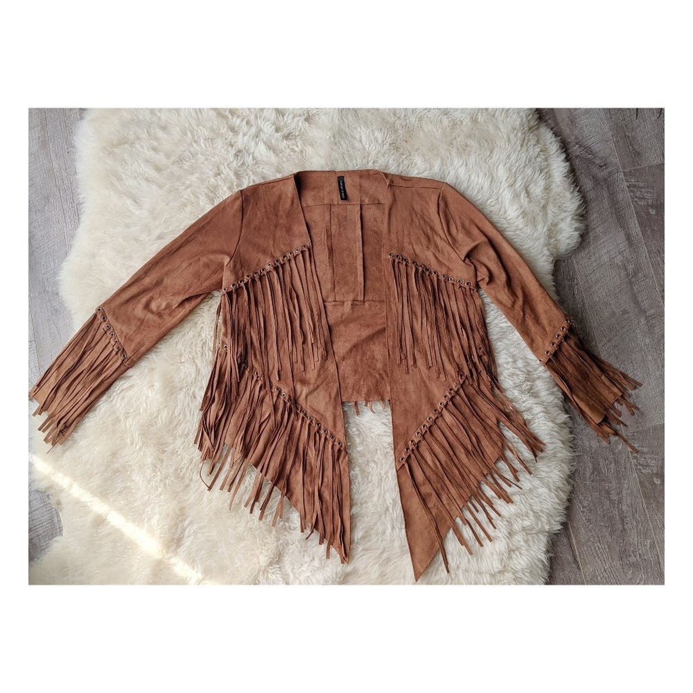 Brown Suede Fringe Cover Up